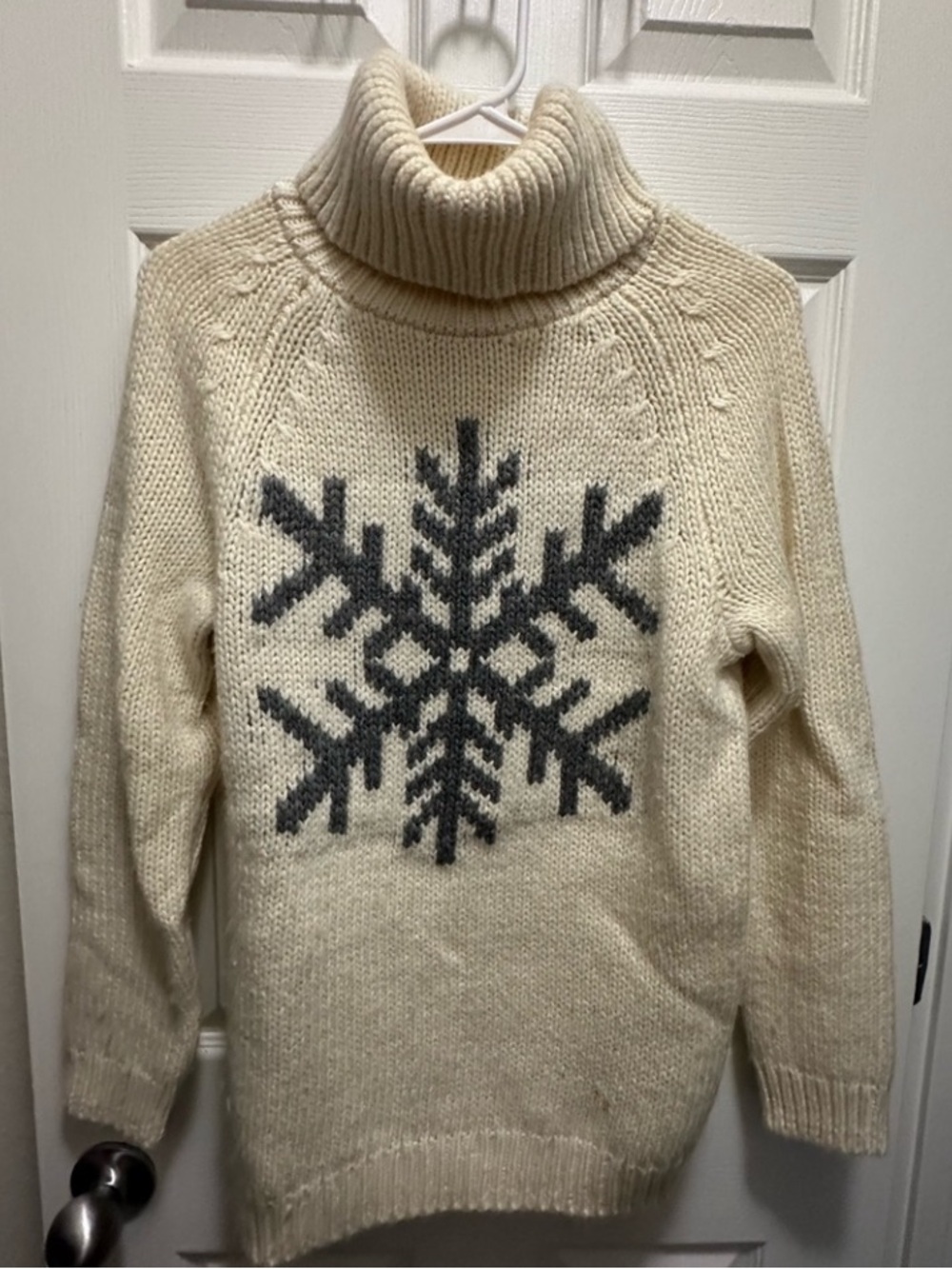 Cream Turtleneck Snowflake Sweater